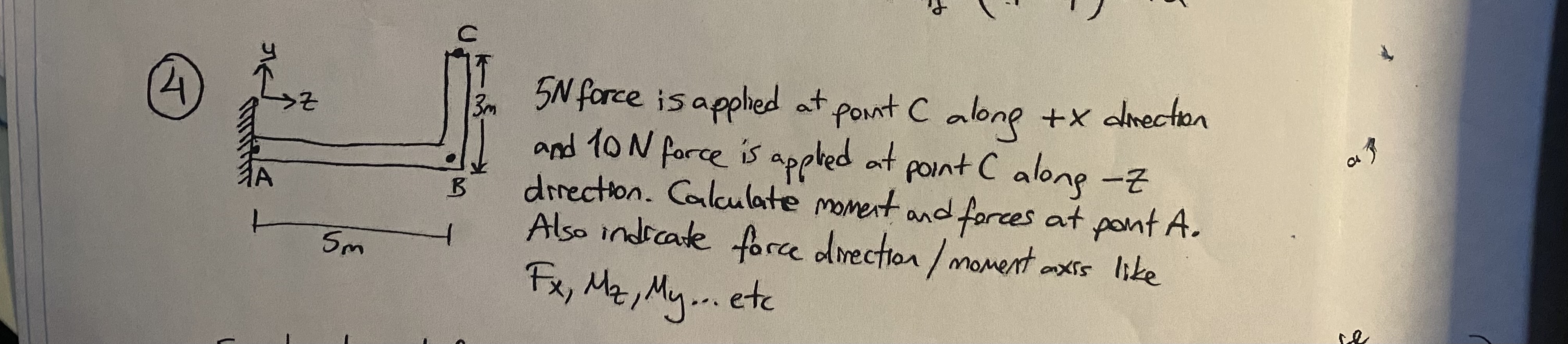 5 N force is applied at point C along + x