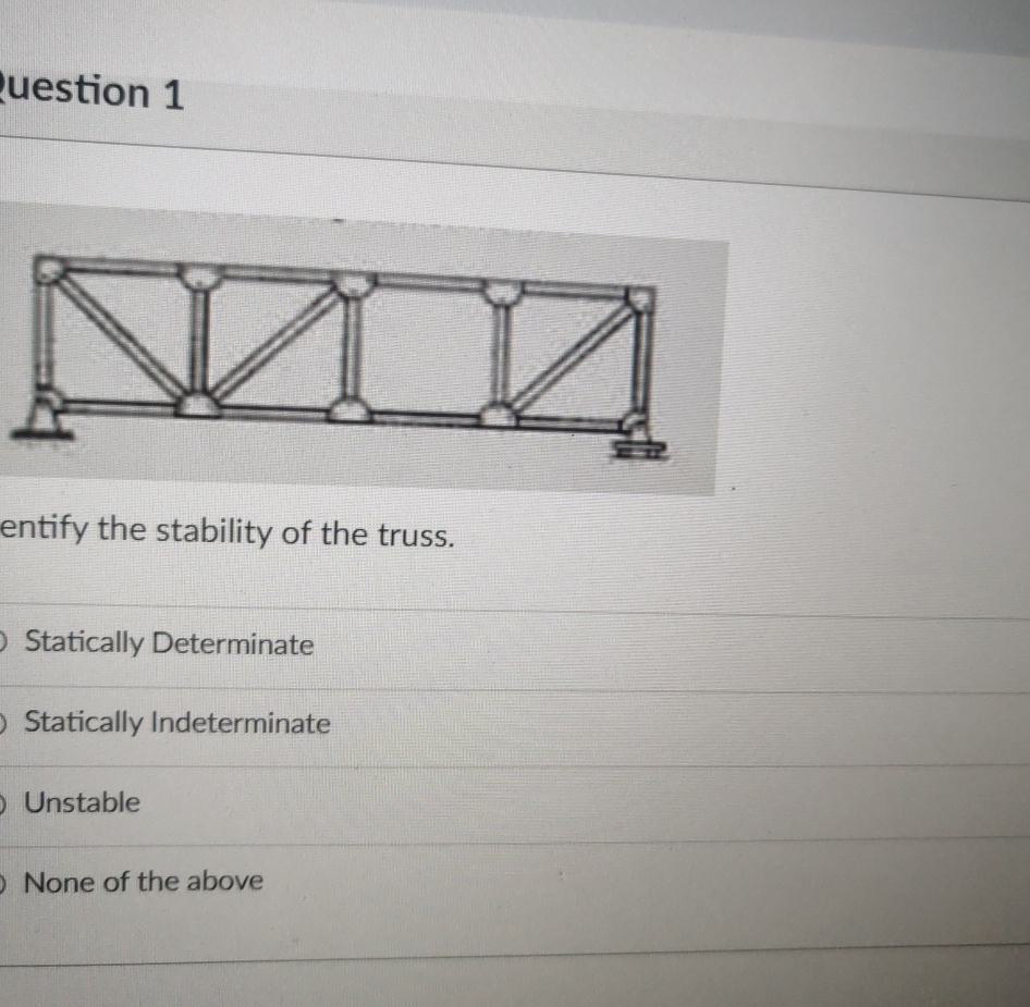 uestion 1 entify the stability of the truss.
