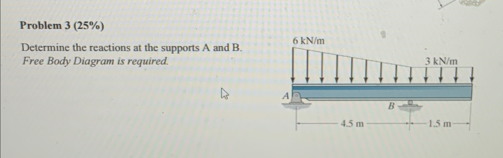 Problem 3 ( 2 5 % ) Determine the reactions at