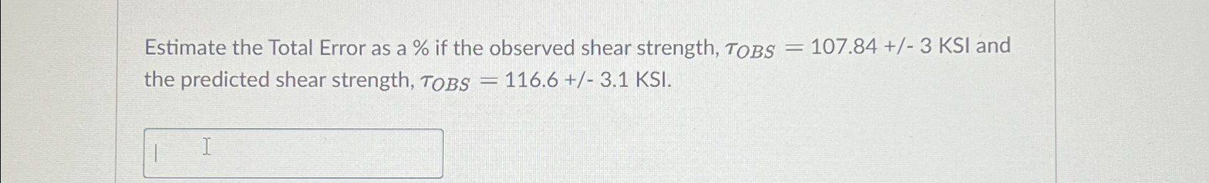 Estimate the Total Error as a % if the observed