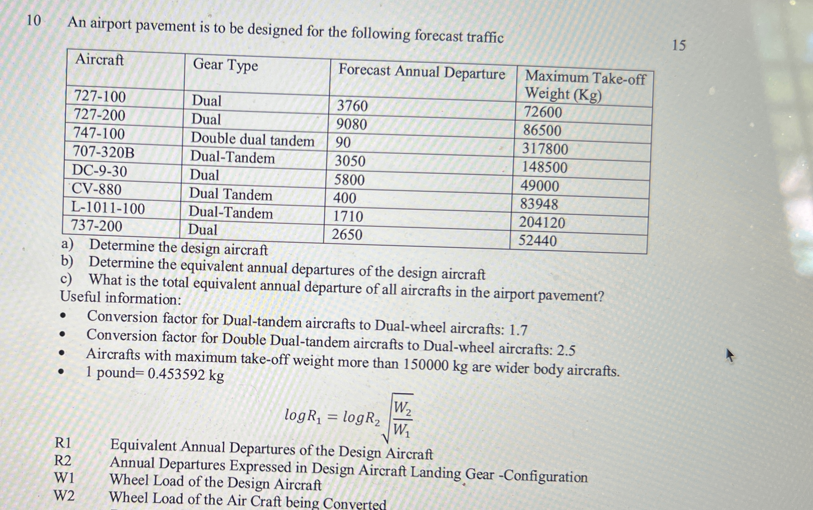 An airport pavement is to be designed for the