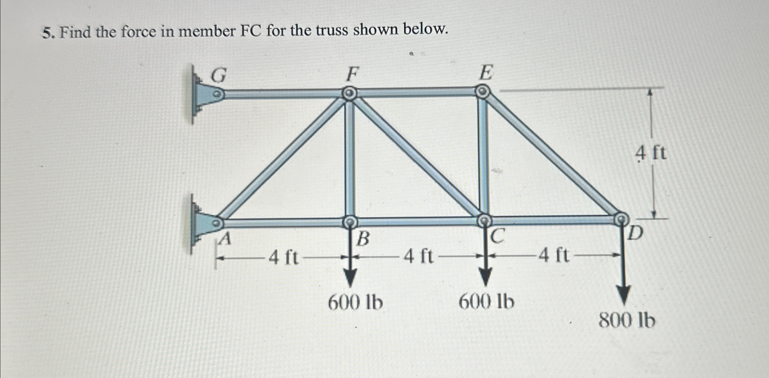 Find the force in member F C for the truss shown