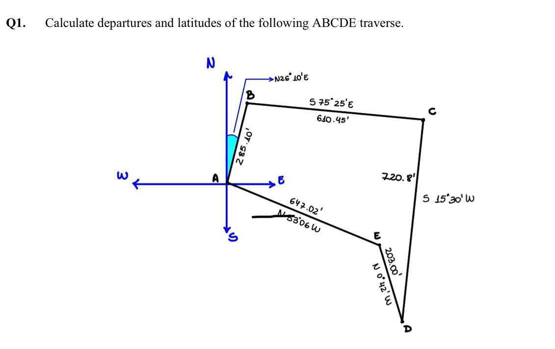 Q 1 . Calculate departures and latitudes of the