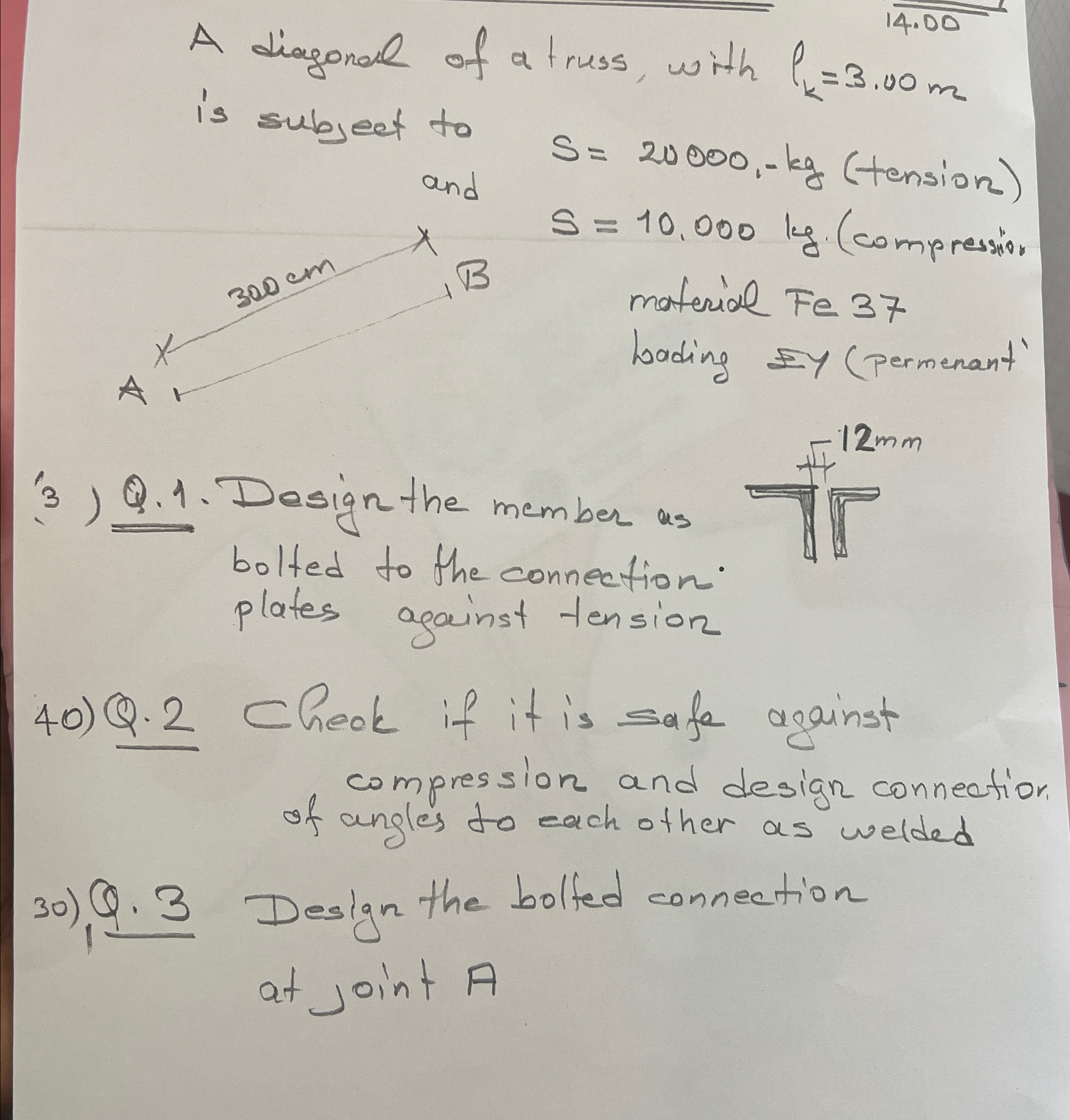 1 4 . 0 0 A diagonal of a truss, with l k = 3 . 0