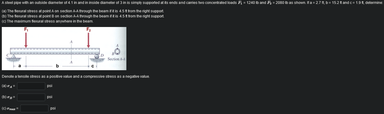 ( a ) The flexural stress at point A on section A
