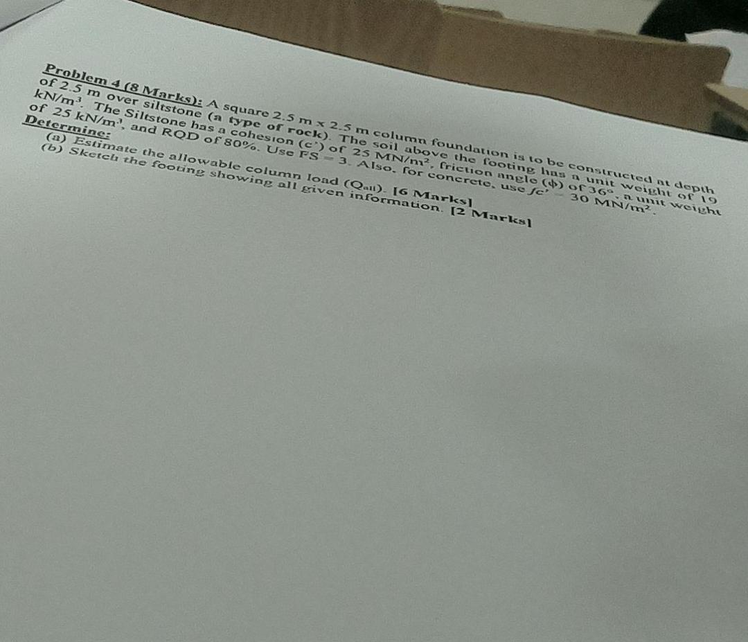 Problem 4 ( 8 Marlks ) : A square 2 . 5 m:m over