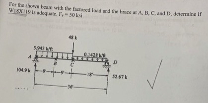 For the shown beam with the factored load and the