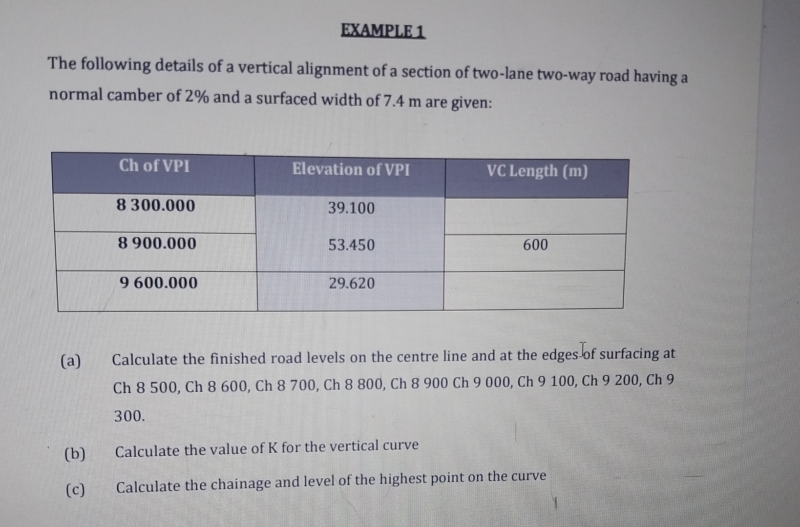 EXAMPLE 1 The following details of a vertical