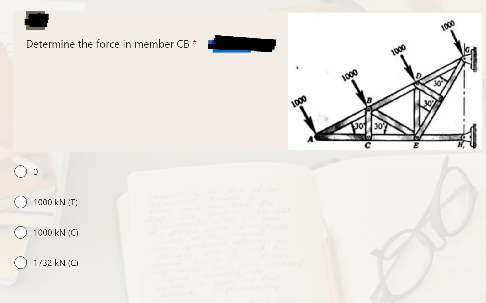 Determine the force in member C B * 0 1 0 0 0 kN