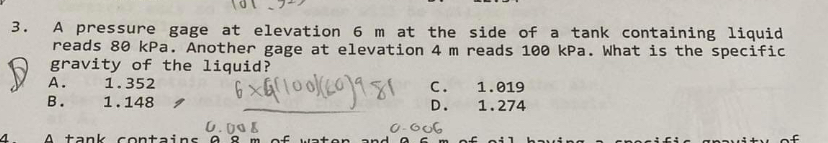 A pressure gage at elevation 6 m at the side of a
