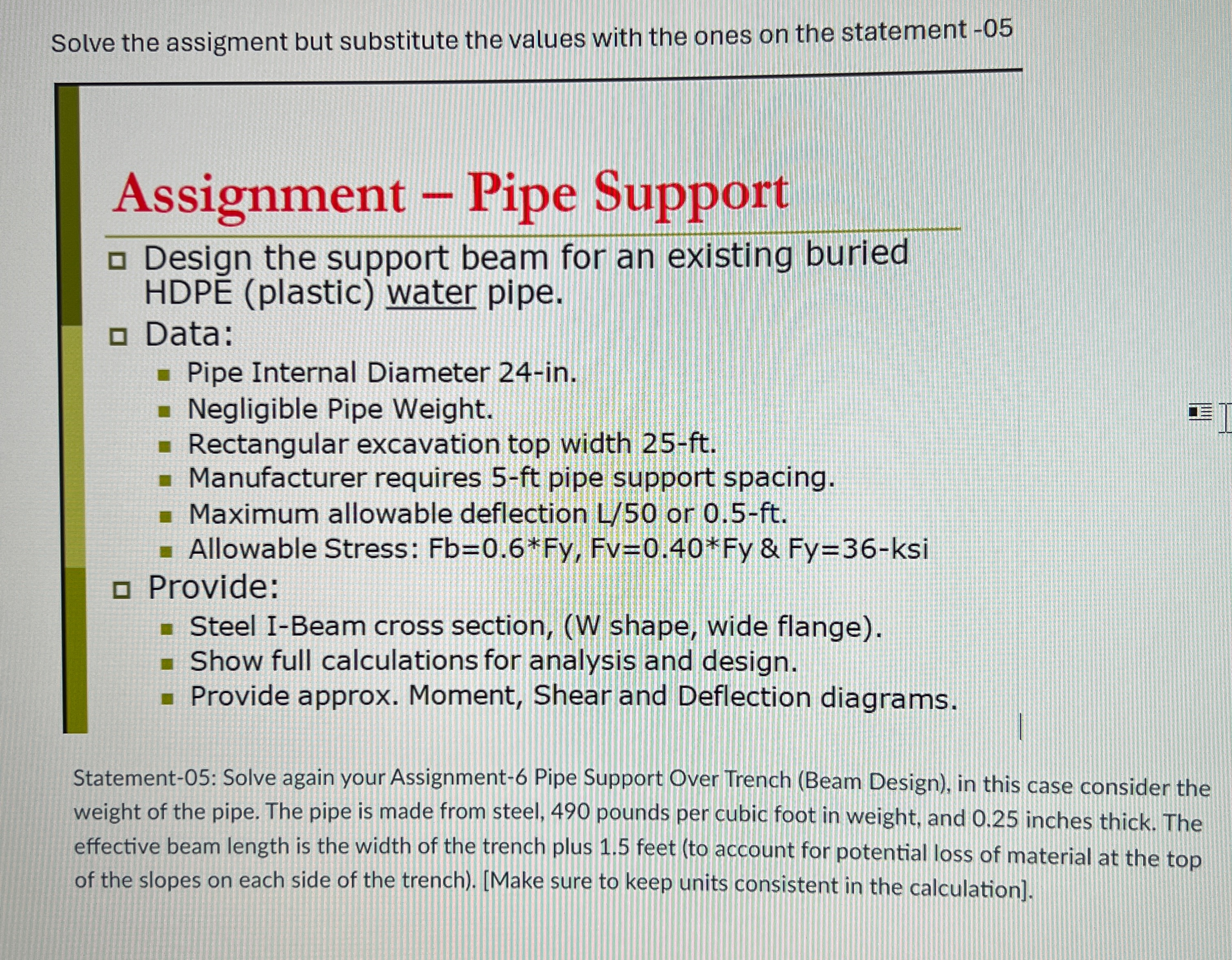 Solve the assigment but substitute the values