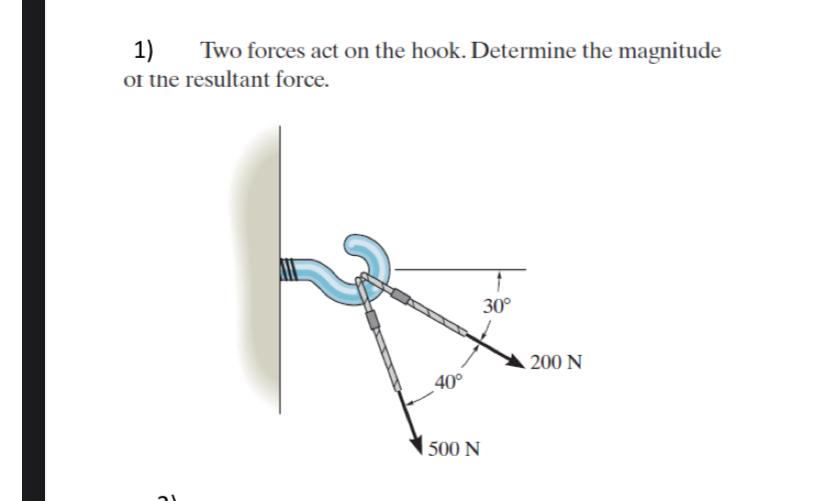 Two forces act on the hook. Determine the
