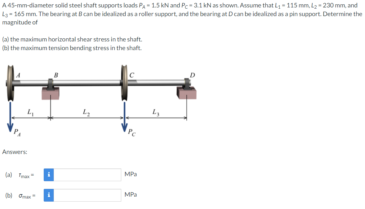 A 4 5 - mm - diameter solid steel shaft supports