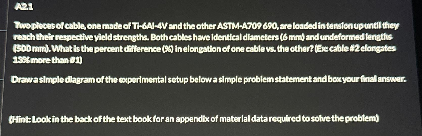 Two pleces of cable, one made of TT - 6 AL - 4 V