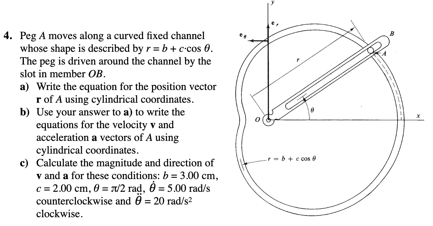 Peg A moves along a curved fixed channel whose
