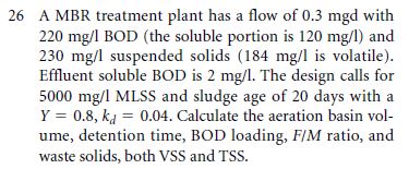 2 6 A MBR treatment plant has a flow of 0 . 3 mgd