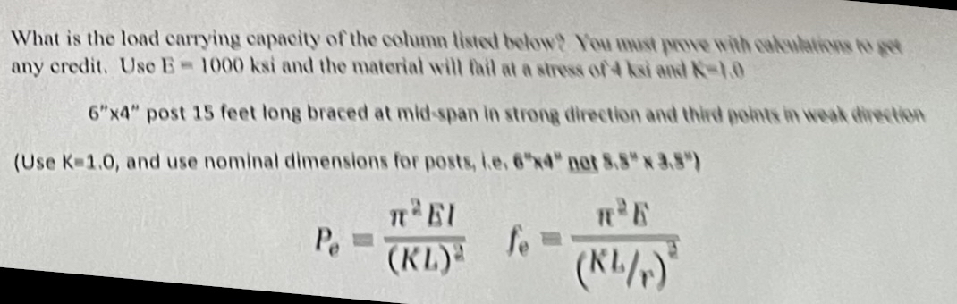 What is the load carrying capacity of the column