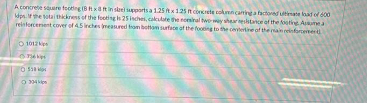 A concrete square footing ( 8 f t 8 f t in size )