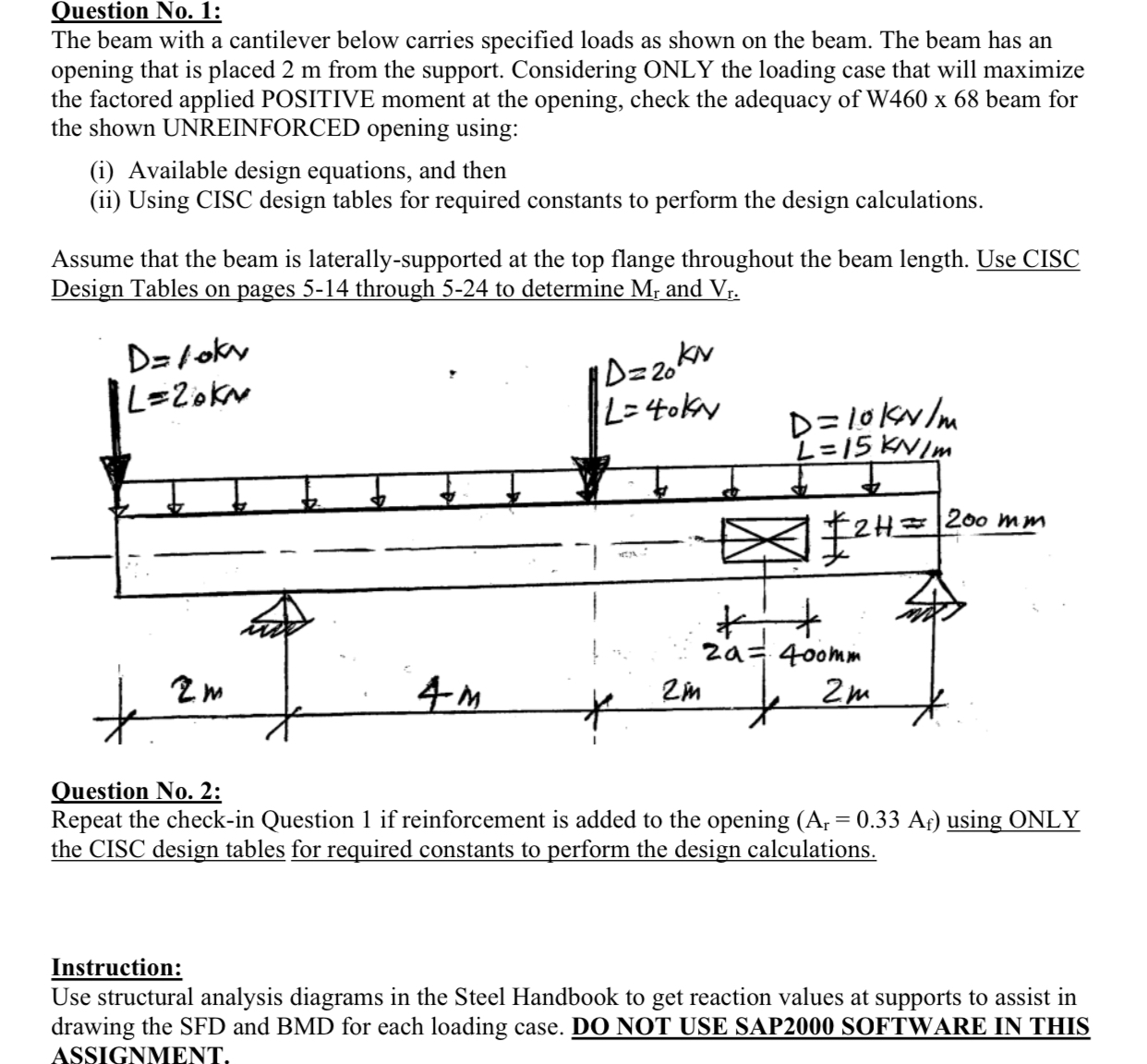 Question No . 1 : The beam with a cantilever