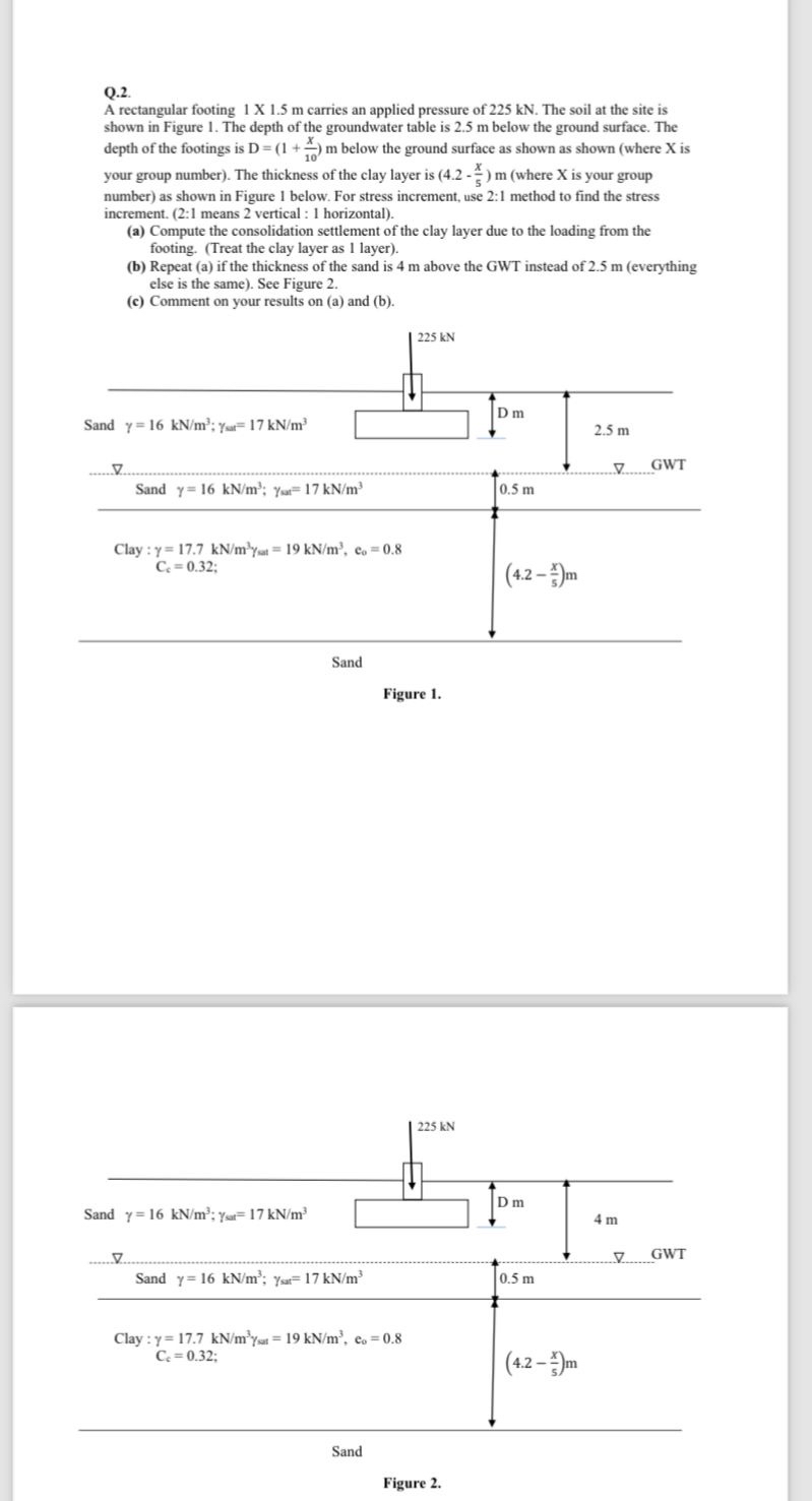 Q . 2 . A rectangular footing 1 x 1 . 5 m carries