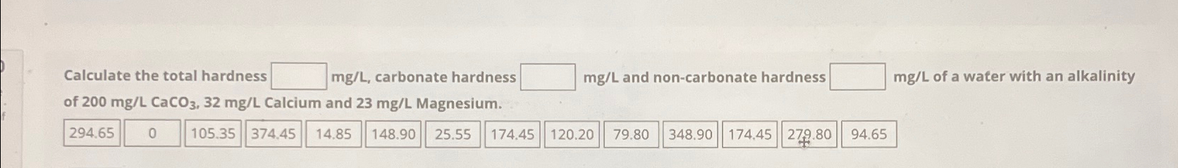 Calculate the total hardness m g L , carbonate