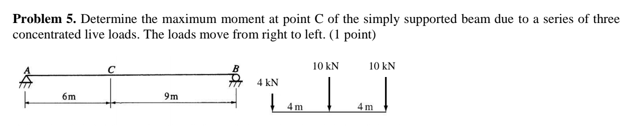 Problem 5 . Determine the maximum moment at point