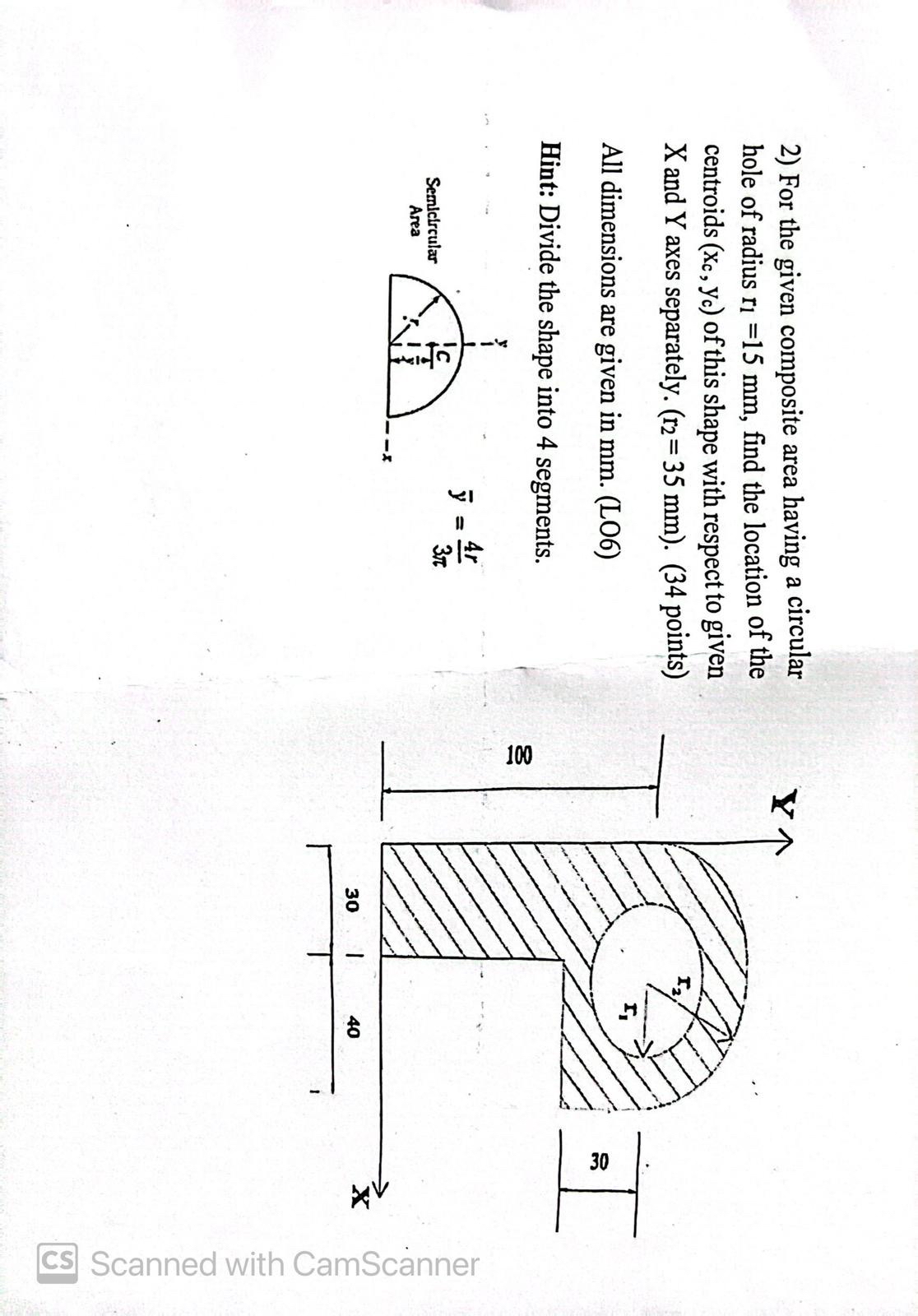 For the given composite area having a circular