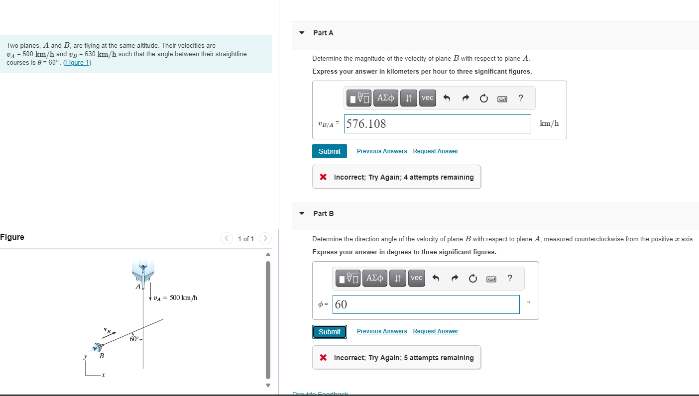 Two planes, A and B , are flying at the same
