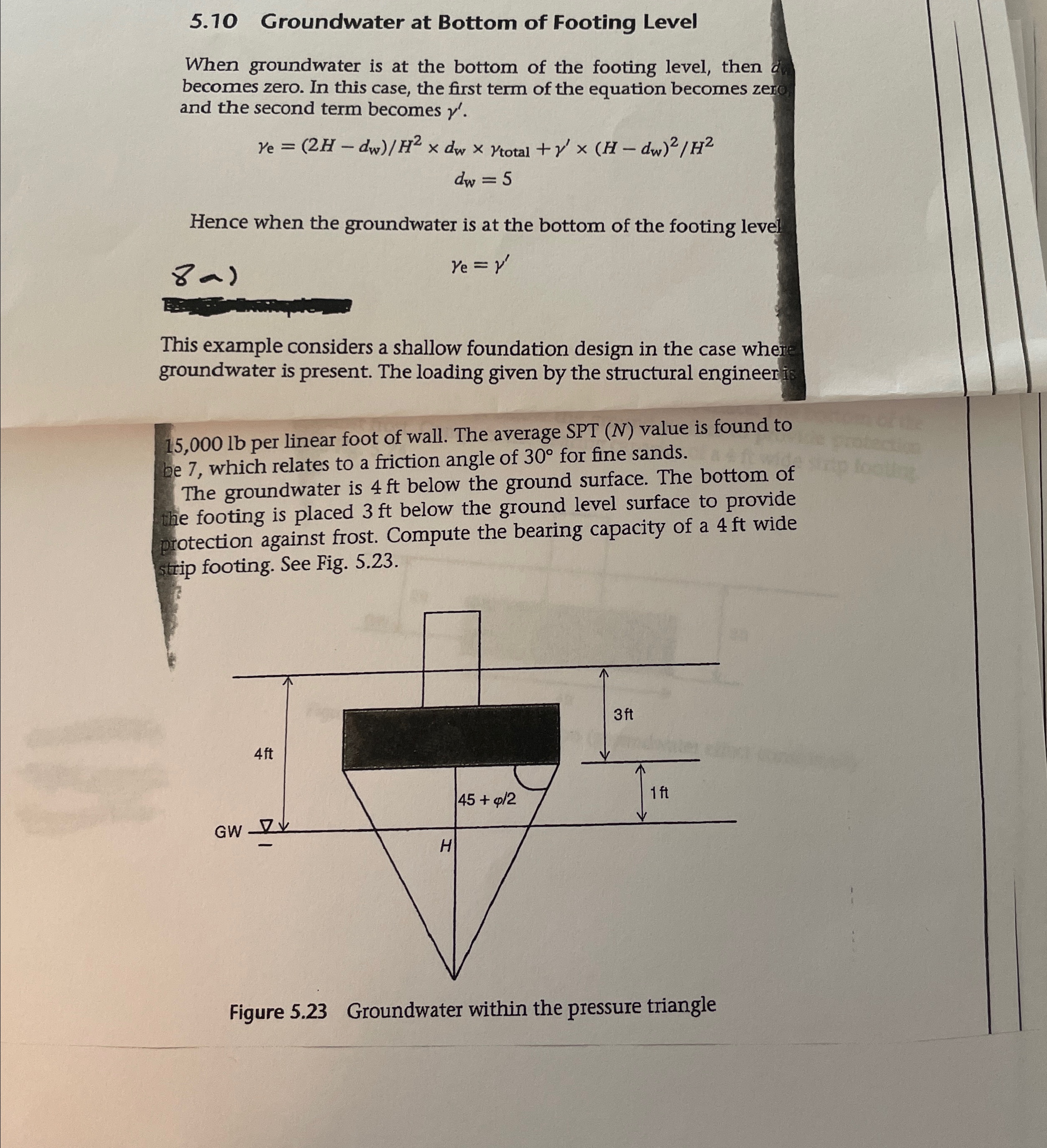 5 . 1 0 Groundwater at Bottom of Footing Level