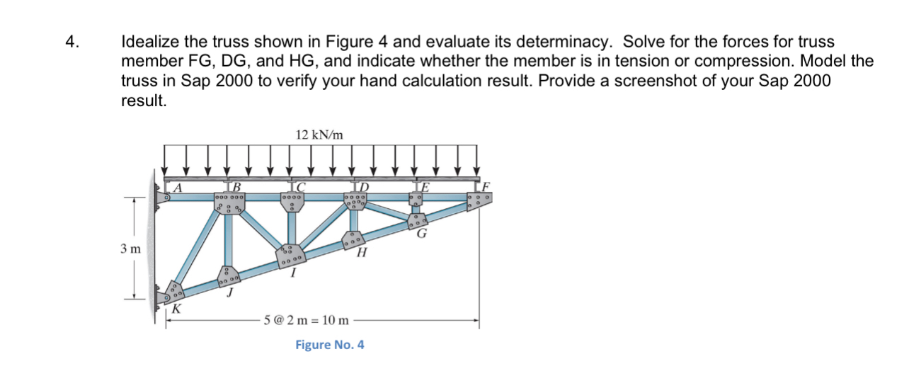 Idealize the truss shown in Figure 4 and evaluate