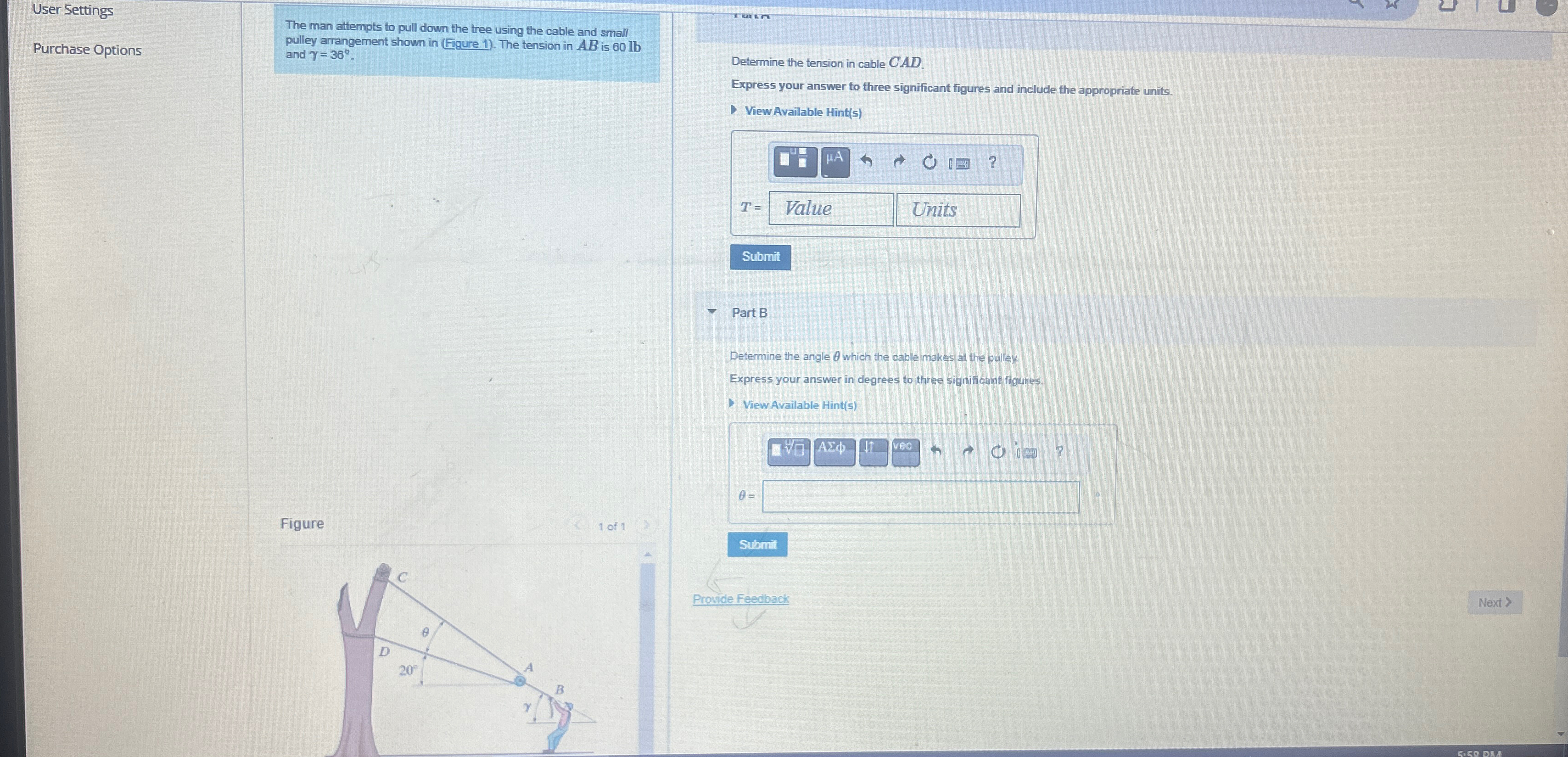 User Settings Purchase Options The man attempts