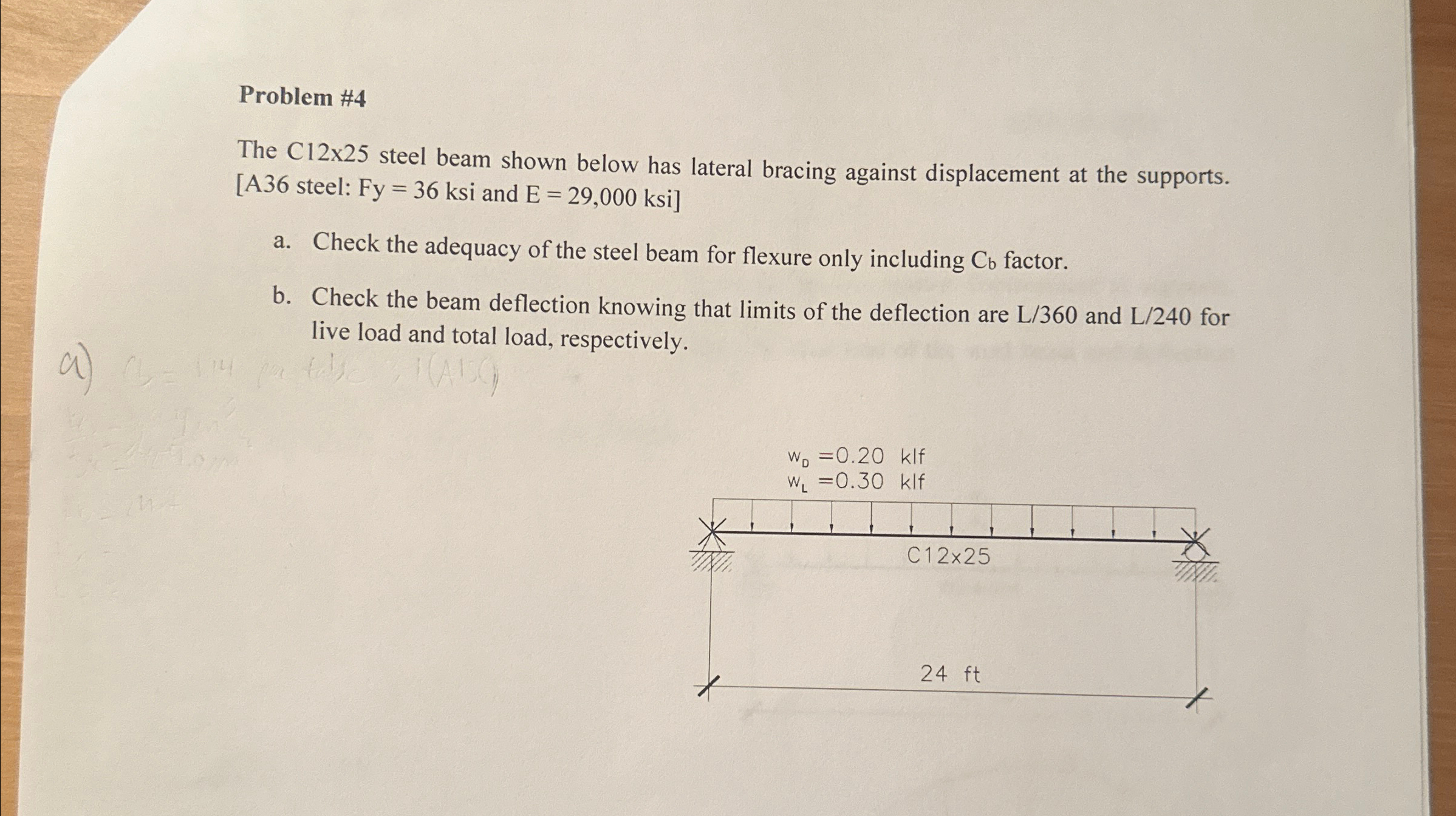 Problem # 4 The C 1 2 2 5 steel beam shown below