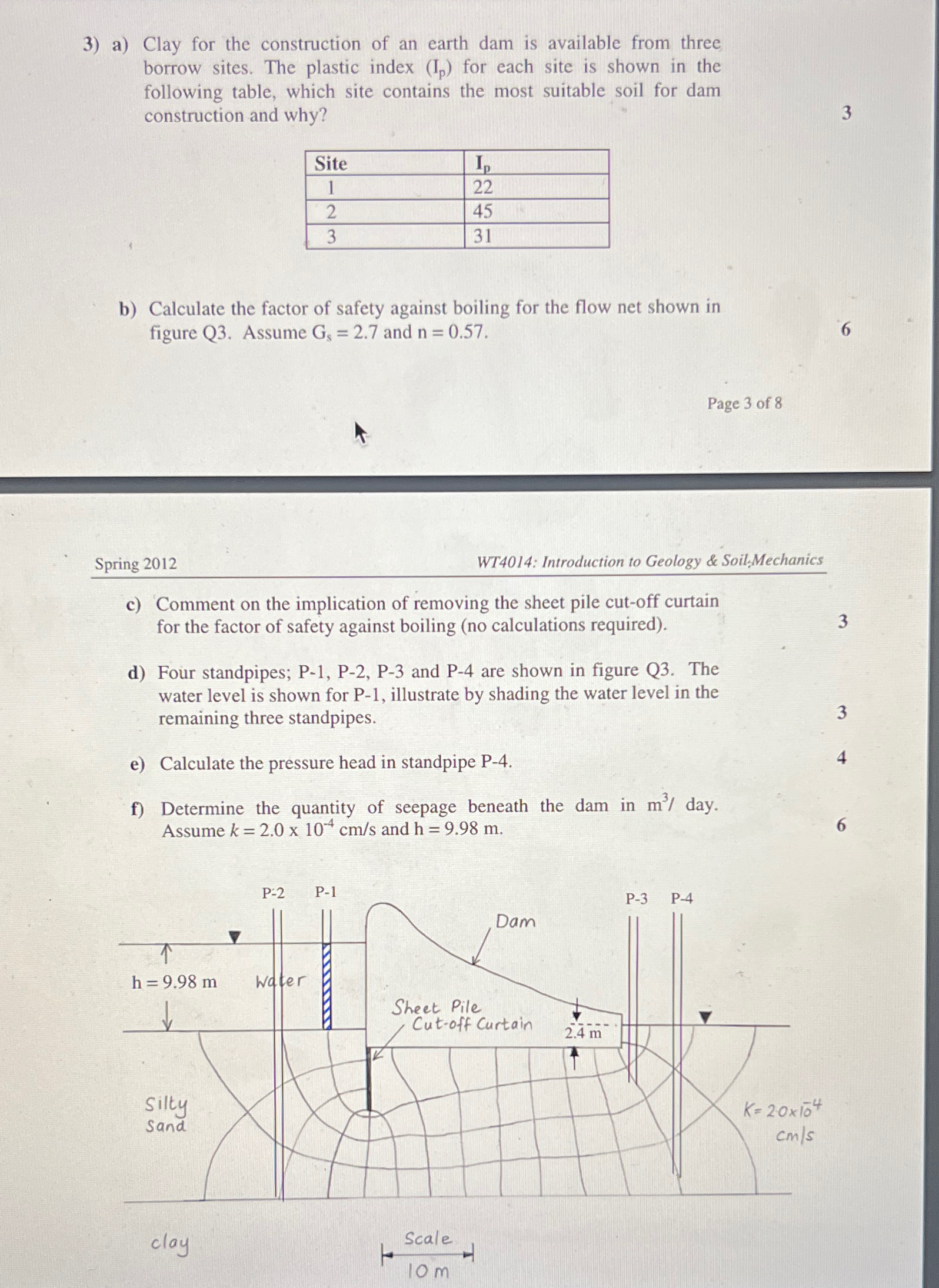 a ) Clay for the construction of an earth dam is