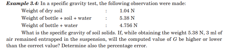 Example 3 . 4 : In a specific gravity test, the