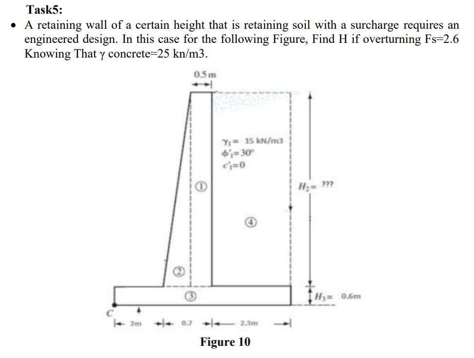 Task 5 : A retaining wall of a certain height