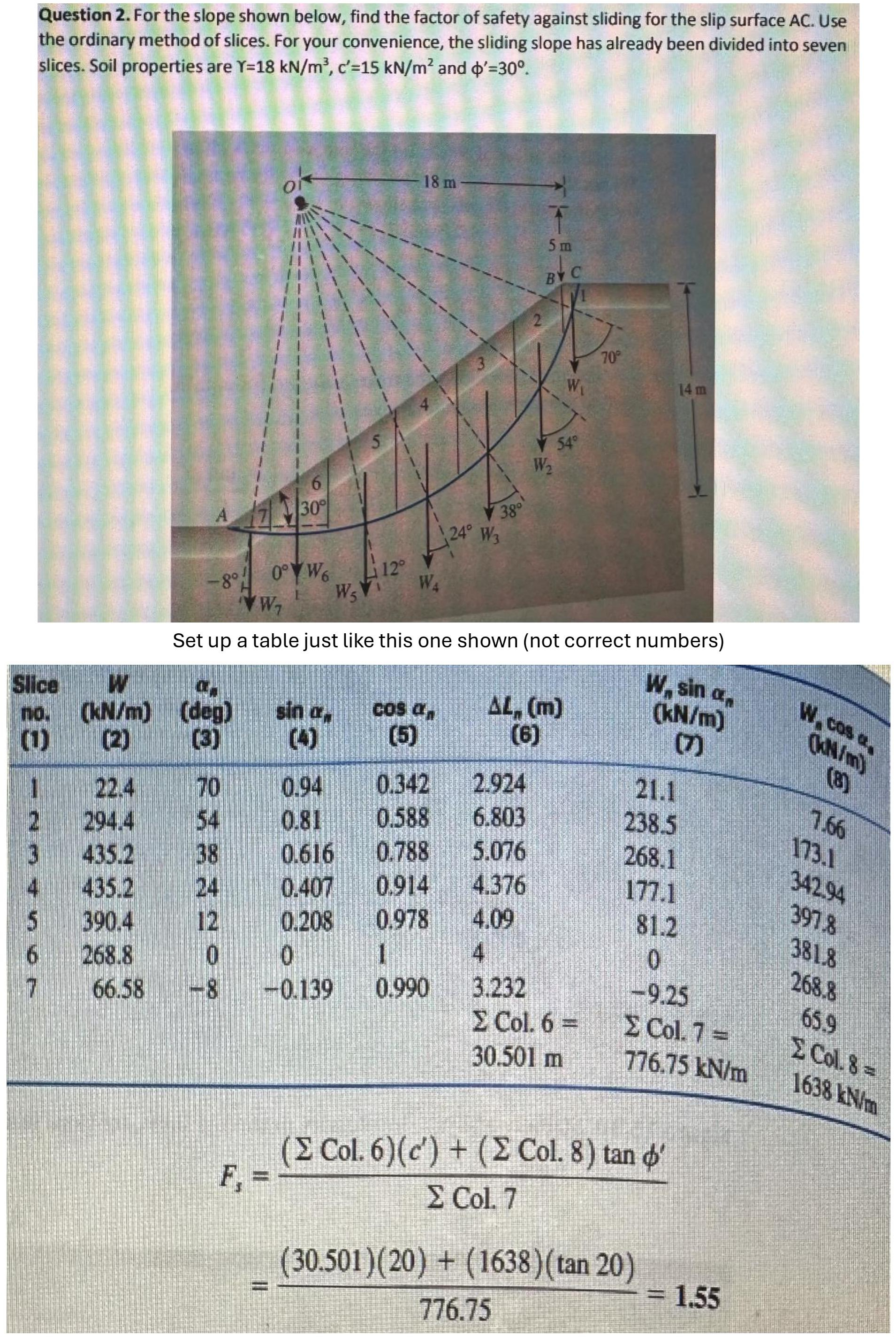 For the slope shown below, find the factor of