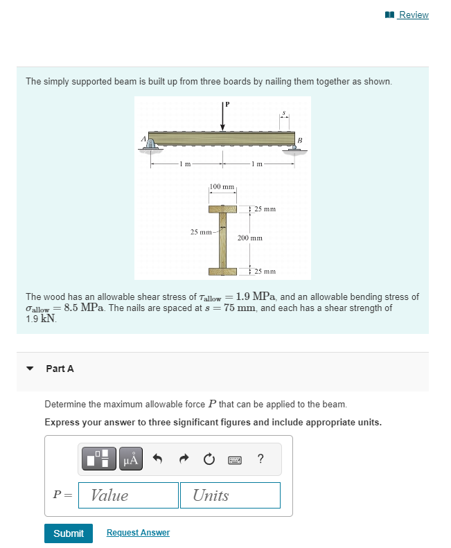 The simply supported beam is built up from three