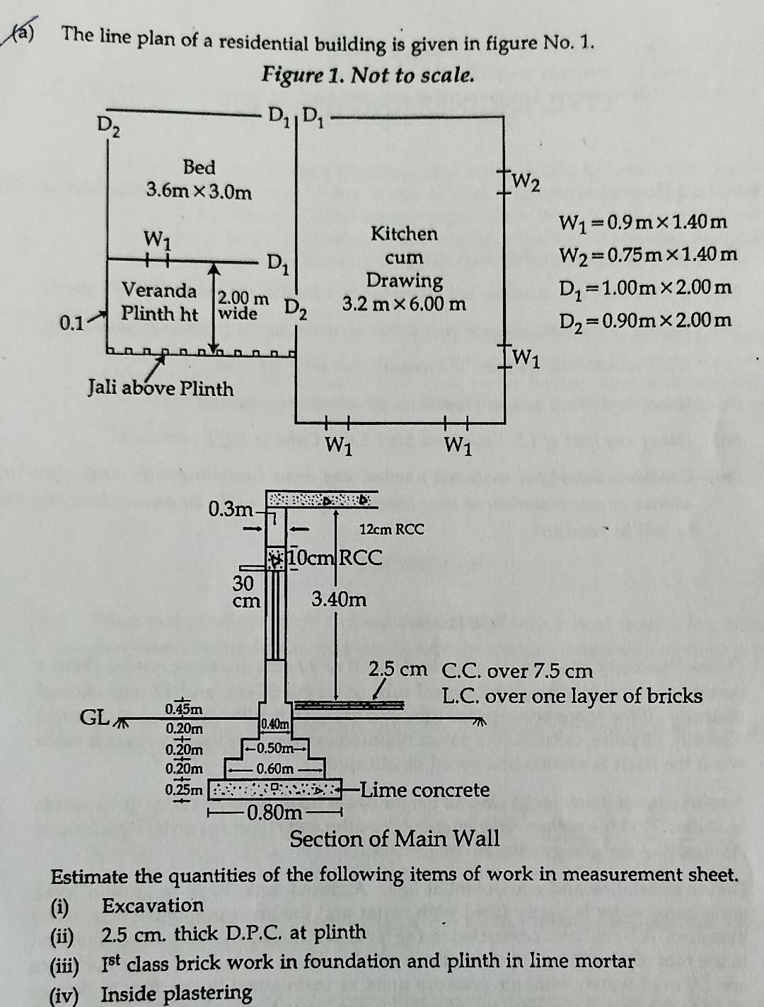 ( a ) The line plan of a residential building is