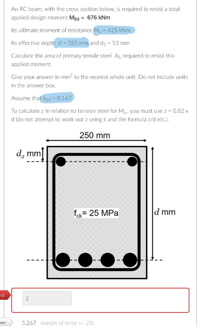 An R C beam, with the cross section below, is