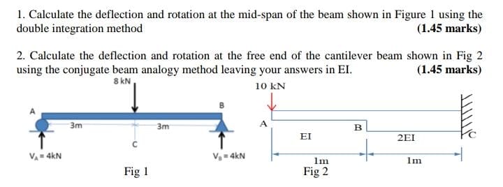 Calculate the deflection and rotation at the mid