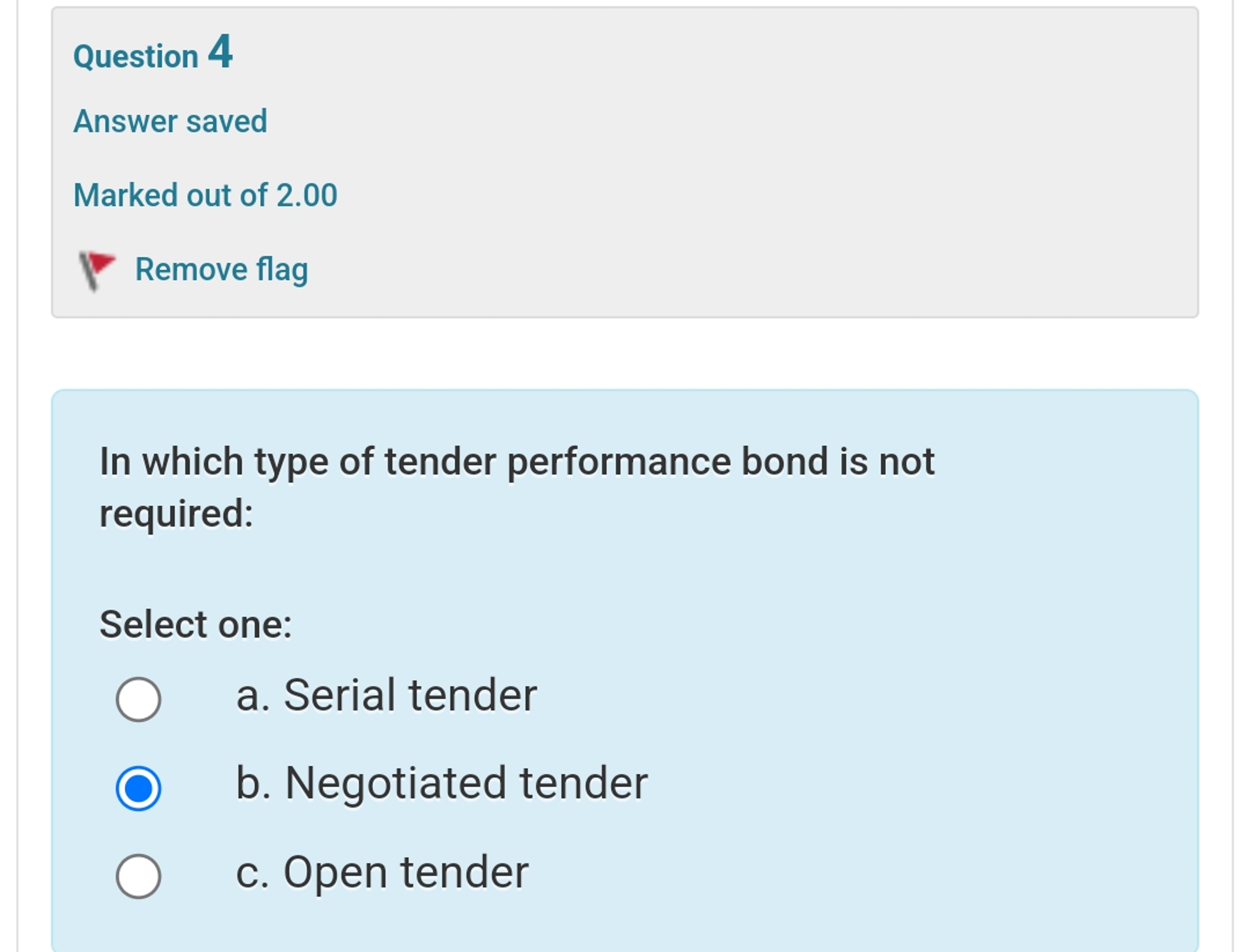 In which type of tender performance bond is not