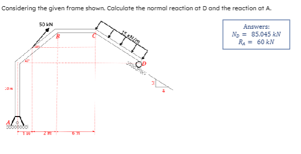 Considering the given frame shown. Calculate the