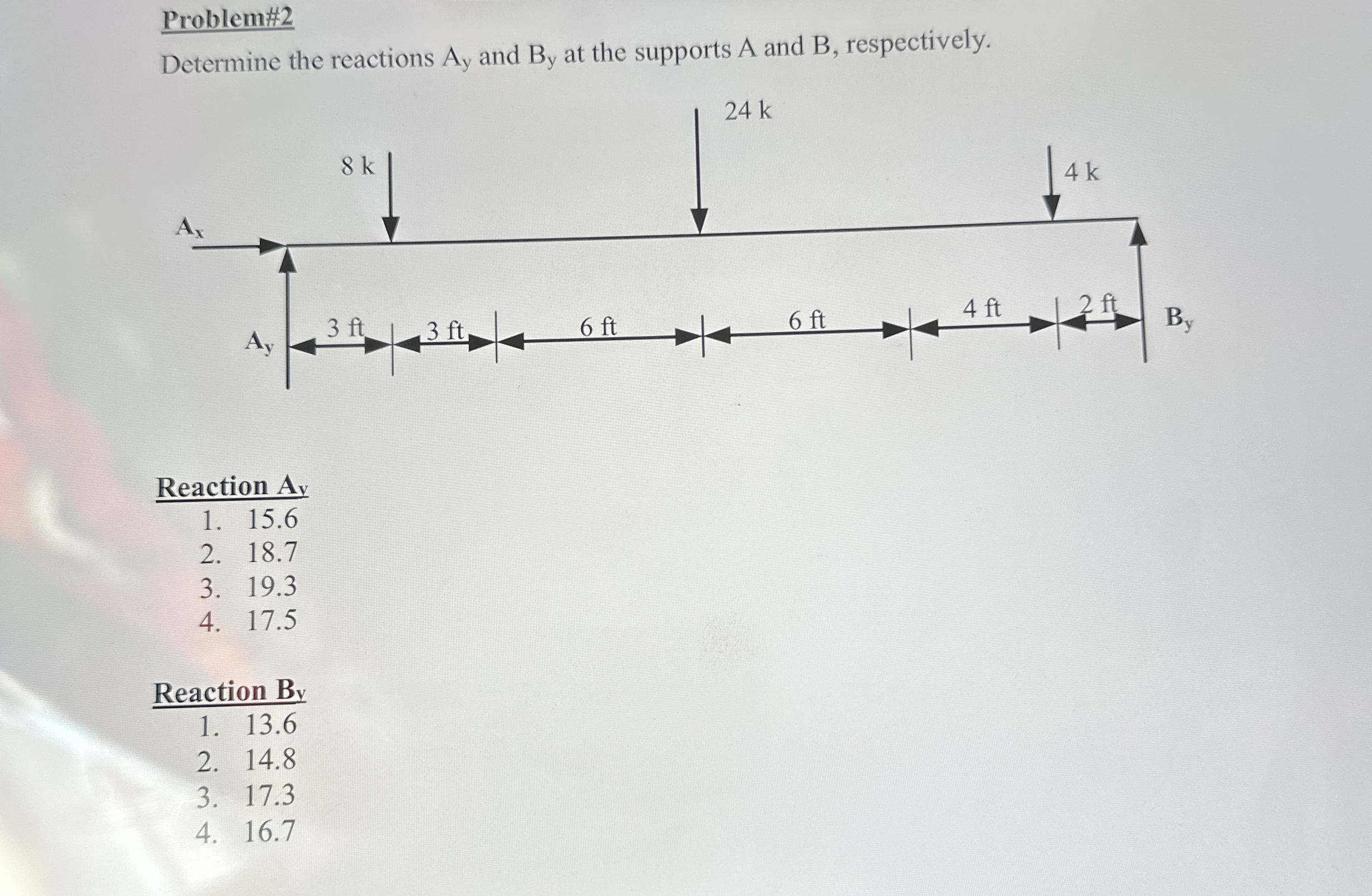 Problem# 2 Determine the reactions A y and B y at