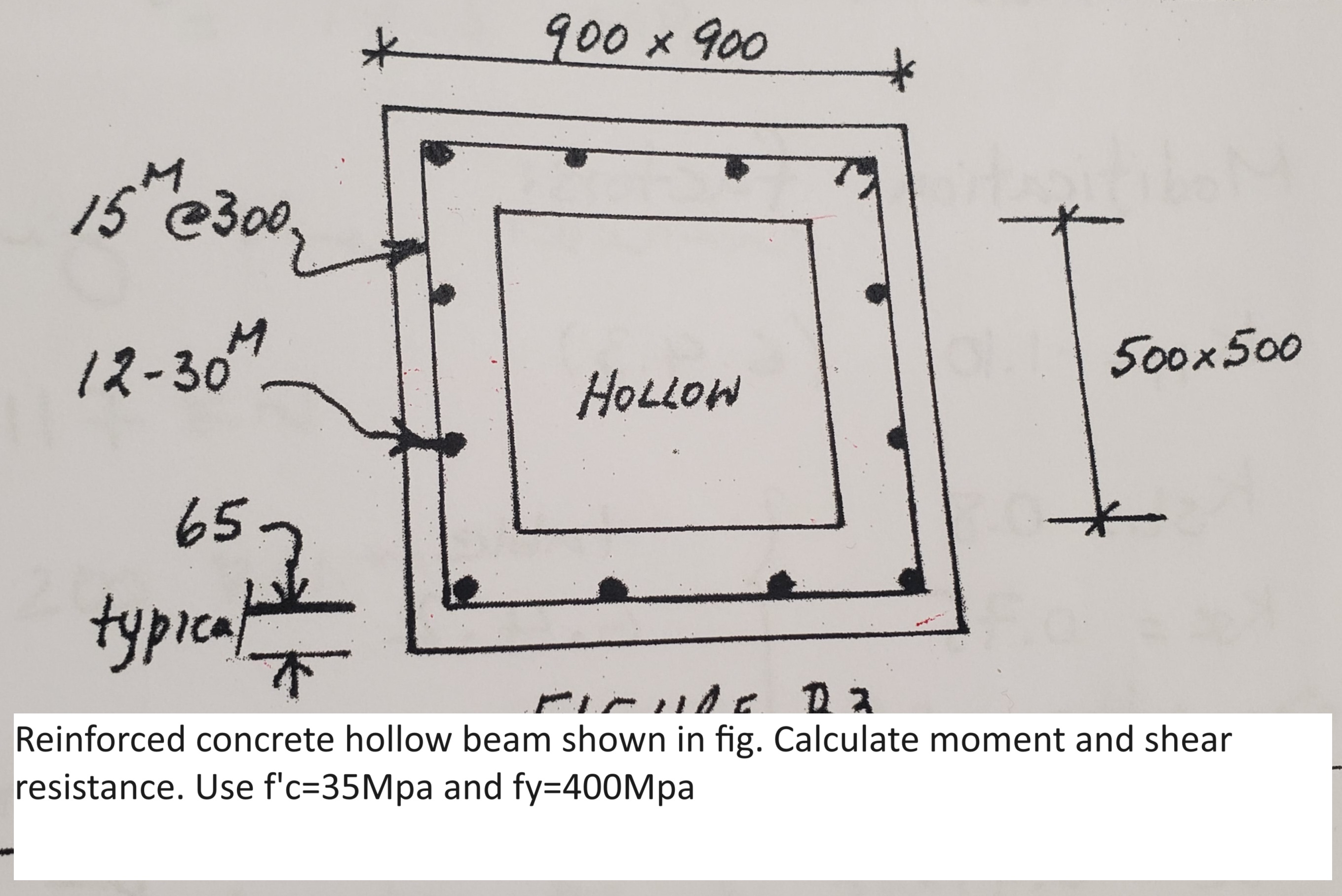 Reinforced concrete hollow beam shown in fig.