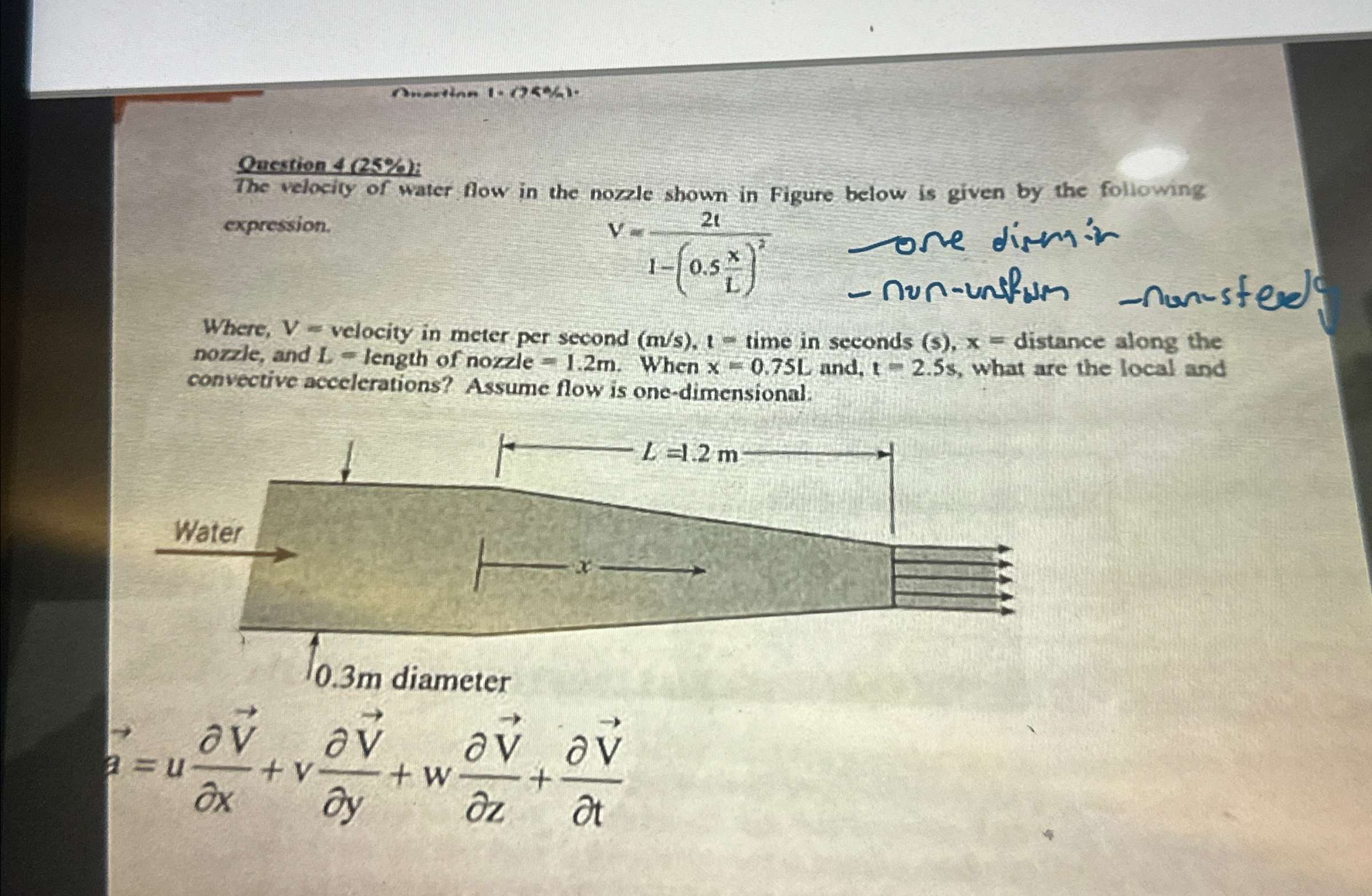 Qnestion 4 ( 2 5 % ) : The velocity of water flow
