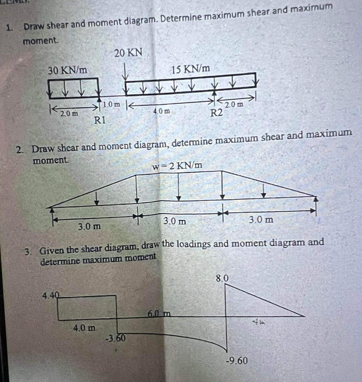 Draw shear and moment diagram. Determine maximum