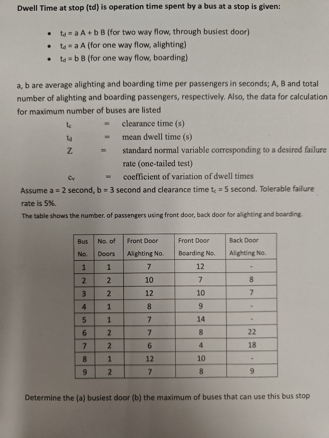 Dwell Time at stop ( td ) is operation time spent