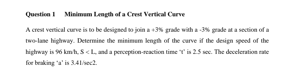 Question 1 Minimum Length of a Crest Vertical