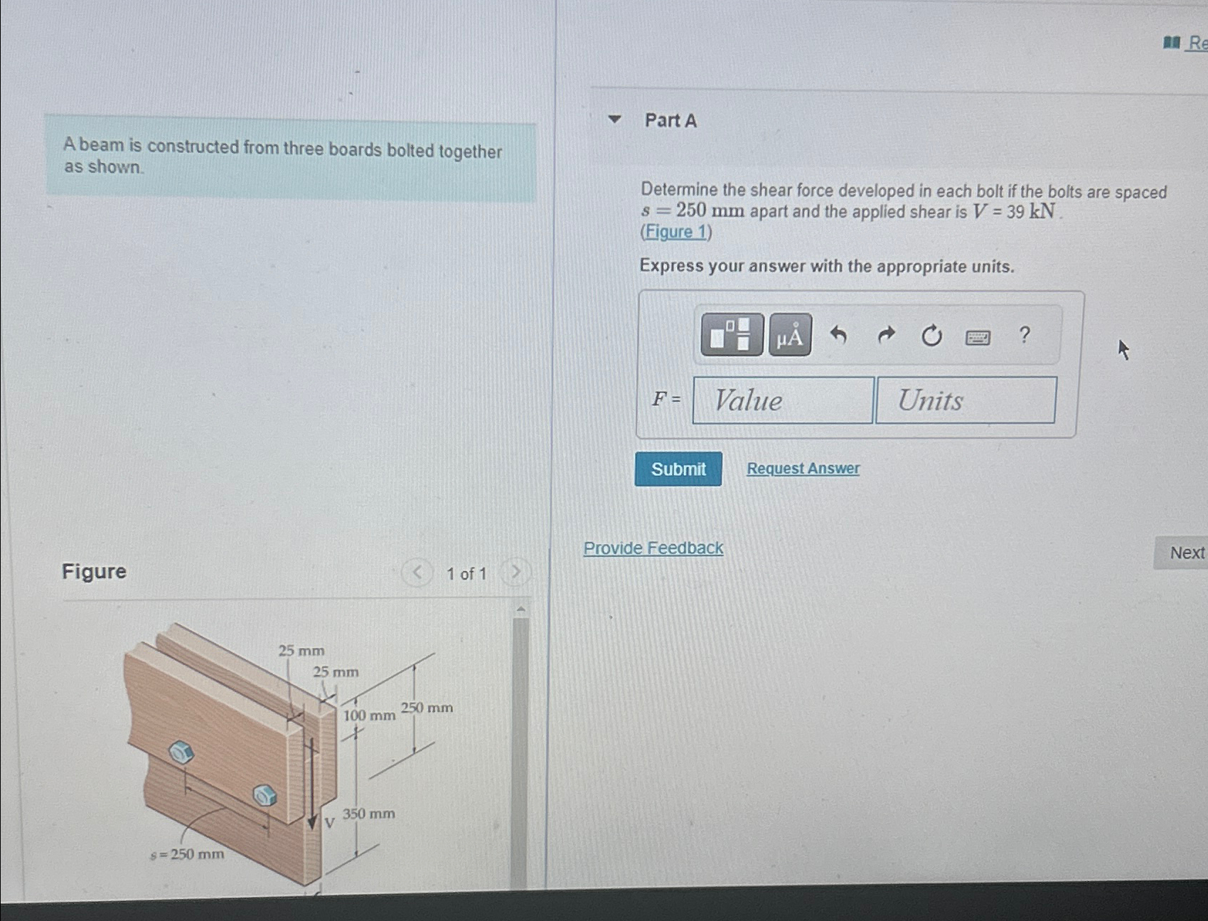 A beam is constructed from three boards bolted