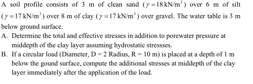 A soil profile consists of 3 m of clean sand ) =